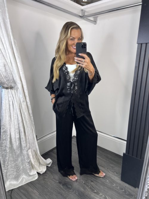 black satin lace coordx