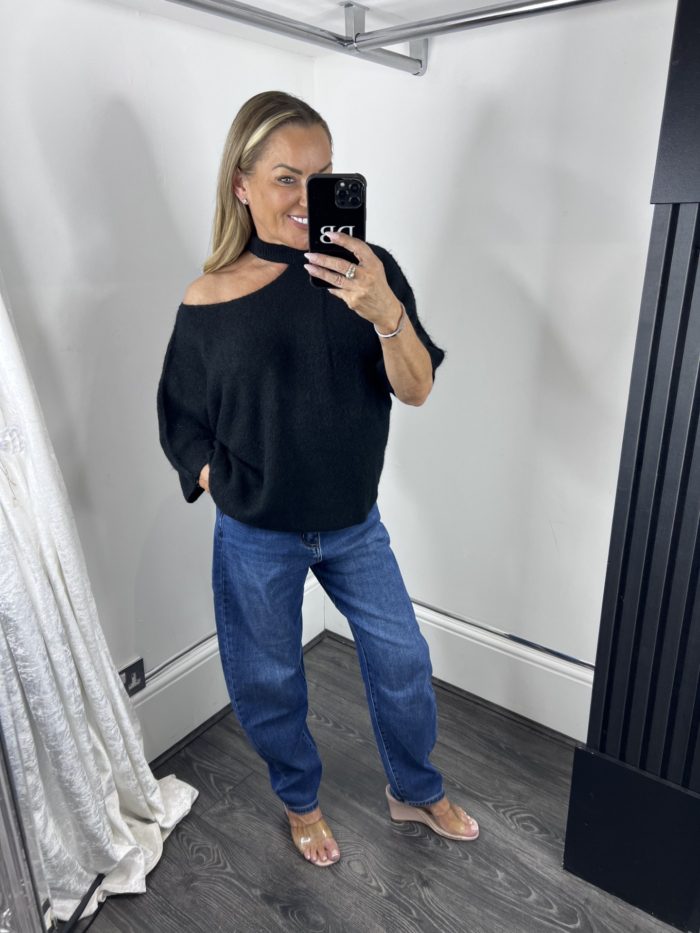 black slit neck jumper