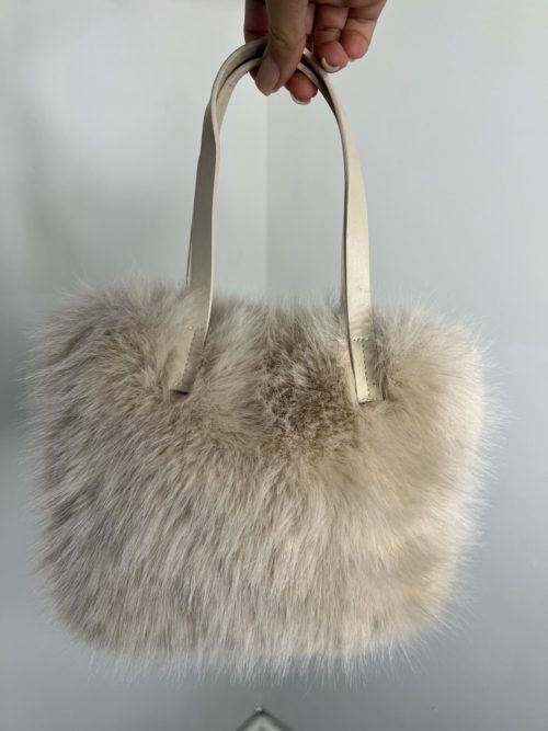 cream fur bagg