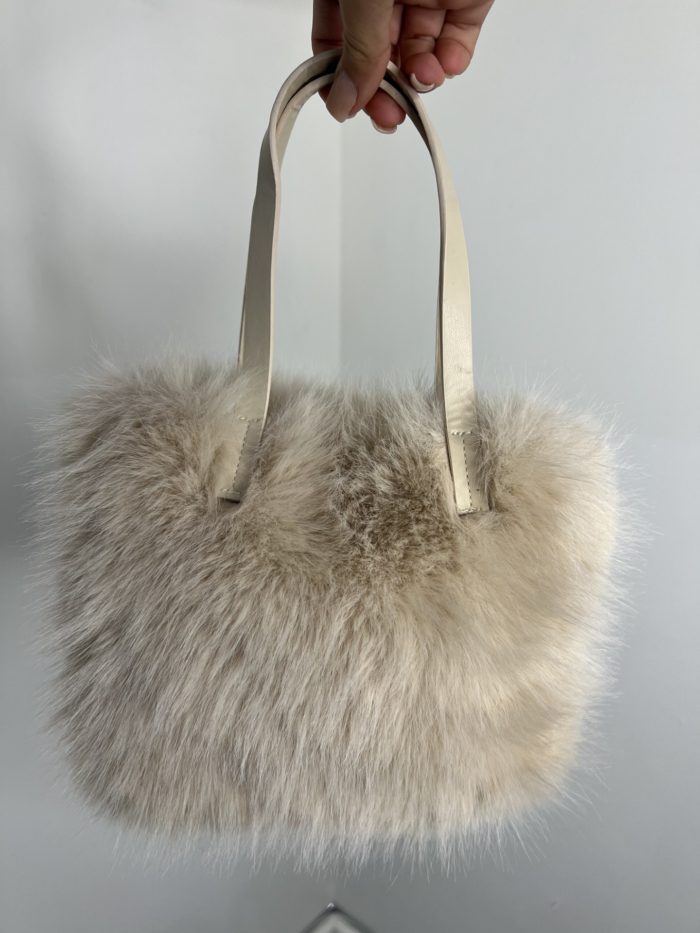 cream fur bagg