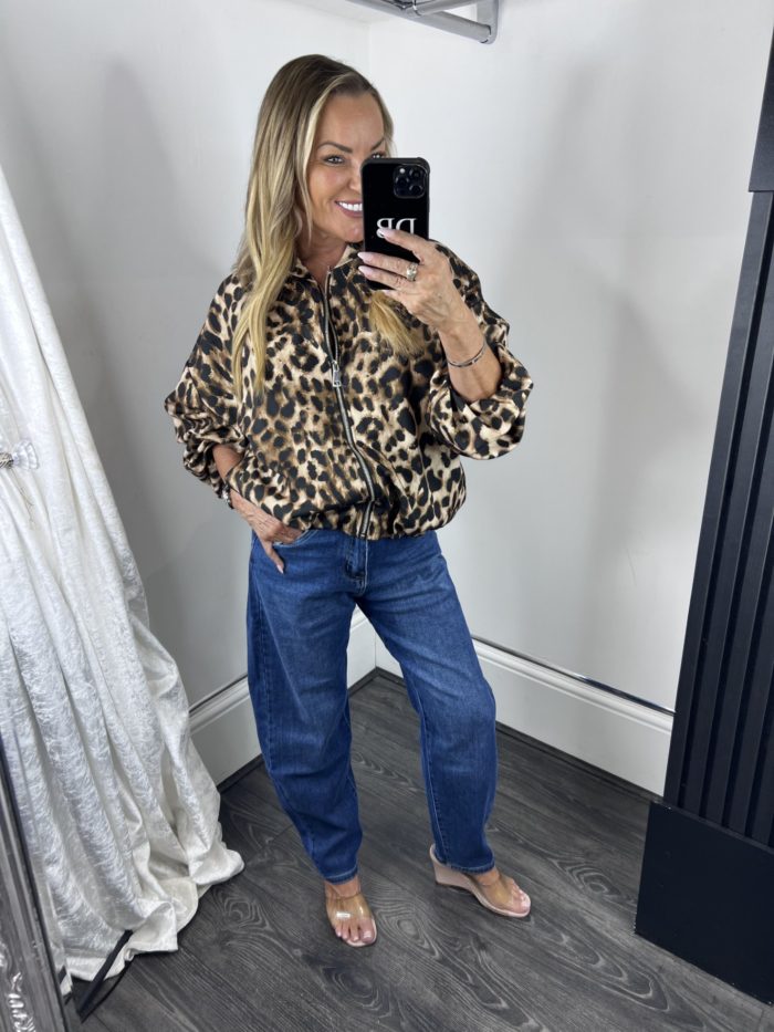 leopard zip up javket